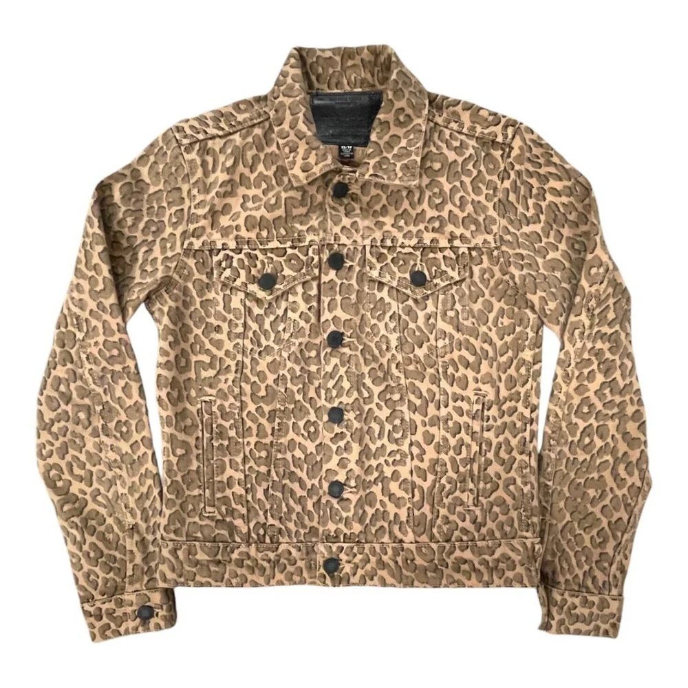 Lucky Brand Womens XS Leopard Denim Jacket The Tomboy Trucker Animal Print Brown - Picture 1 of 16